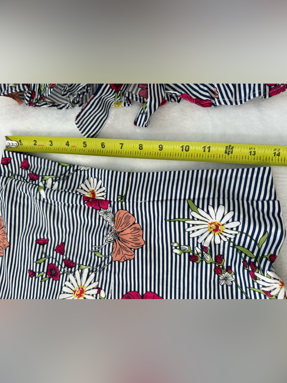 TRAC Floral Stripe Two Piece Set Ruffle Shorts & Tie Front Crop Top S - Picture 12 of 14